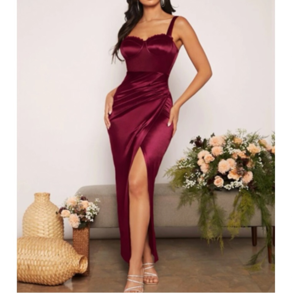 Luxe ruched south thigh formal party satin dress
